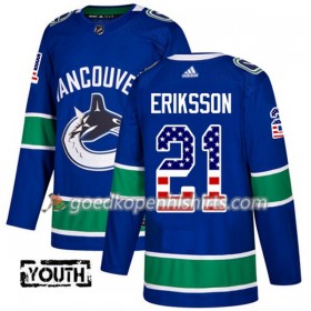 Vancouver Canucks Loui Eriksson 21 Adidas 2017-2018 Blauw USA Flag Fashion Authentic Shirt - Kinderen